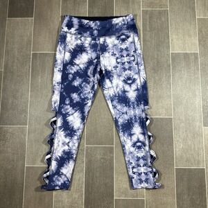 Vogo Athletica‎ Blue Tie Dye Cutout Cropped Leggings Womens Small High Rise Yoga